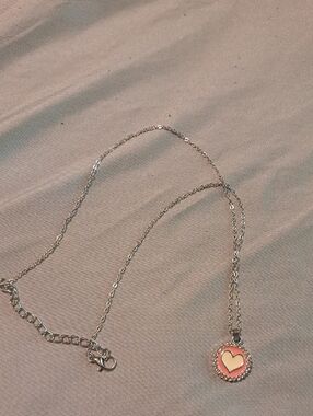 Silver Necklace with Pink Heart Pendant - Women's Jewelry